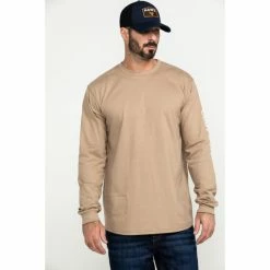 New ๐ฅ Cody James Men's FR Logo Long Sleeve Work T-Shirt - Tall Beige/khaki ๐