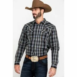 Best Pirce ❤️ Cody James Men's Chapman Small Plaid Long Sleeve Western 👕 Shirt Black 💯