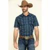 Budget 😀 Cody James Men's Paisley Check Plaid Short Sleeve Western 👕 Shirt Blue 👏