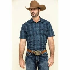Budget 😀 Cody James Men's Paisley Check Plaid Short Sleeve Western 👕 Shirt Blue 👏