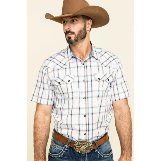 Budget ๐งจ Cody James Men's Neon Glow Plaid Short Sleeve Western ๐ Shirt White ๐