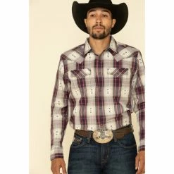 Wholesale 😀 Cody James Men's Las Cruces Large Plaid Long Sleeve Western 👕 Shirt Maroon 👍