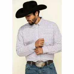 Best Pirce 🌟 Cody James Core Men's Patriot Small Plaid Long Sleeve Western 👚 Shirt - Big White ❤️