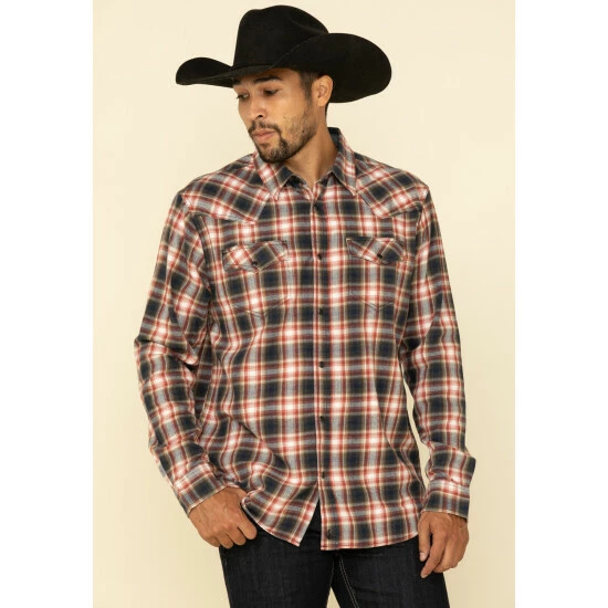 Budget ❤️ Cody James Men's Spruce Plaid Long Sleeve Western Flannel 👚 Shirt - Tall Black/red 🌟