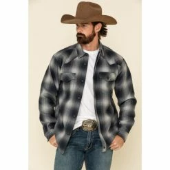 Wholesale 👏 Cody James Men's Evergreen Large Ombre Plaid Long Sleeve Western Flannel 👕 Shirt Navy 🌟
