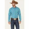 New 🌟 Cody James Men's Briar Patch Plaid Long Sleeve Snap Western 👚 Shirt Teal 👏