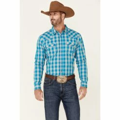 New 🌟 Cody James Men's Briar Patch Plaid Long Sleeve Snap Western 👚 Shirt Teal 👏