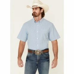 Brand new 😀 Cody James Core Men's Zion Dobby Stripe Short Sleeve Button-Down Western 👚 Shirt Blue 😉