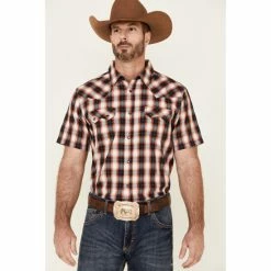 Promo 😀 Cody James Men's Freehand Large Plaid Short Sleeve Snap Western 👚 Shirt Multi 🤩