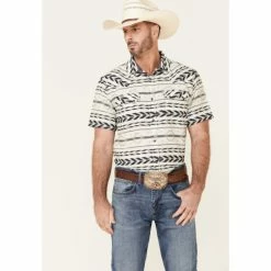 Promo 💯 Cody James Men's Chute Aztec Dobby Print Short Sleeve Snap Western 👚 Shirt - Big White 🎉