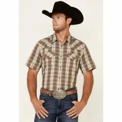 Coupon ๐คฉ Cody James Men's Lanyard Dobby Plaid Short Sleeve Snap Western ๐ Shirt Olive ๐ฅ