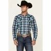 Coupon 💯 Cody James Men's Mission Large Plaid Long Sleeve Snap Western 👕 Shirt - Big & Tall Blue ⭐