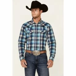 Coupon 💯 Cody James Men's Mission Large Plaid Long Sleeve Snap Western 👕 Shirt - Big & Tall Blue ⭐