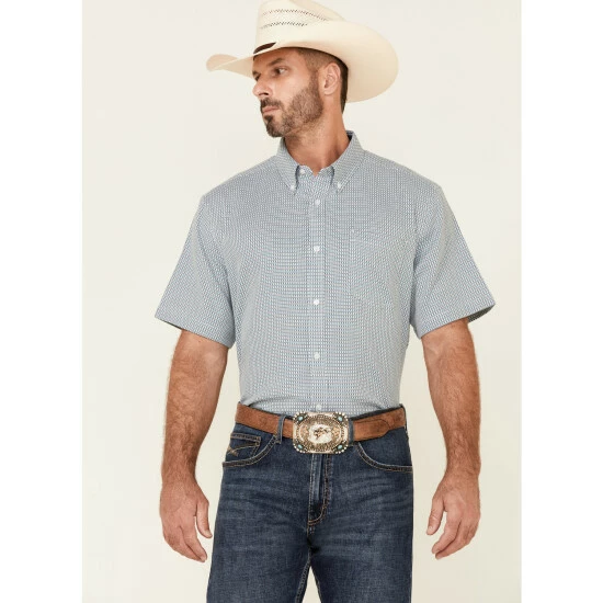 Buy ❤️ Cody James Core Men's Clovis Dobby Geo Print Short Sleeve Button-Down Western 👚 Shirt Blue 😀