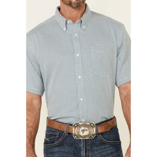 Buy ❤️ Cody James Core Men's Clovis Dobby Geo Print Short Sleeve Button-Down Western 👚 Shirt Blue 😀 - Image 3