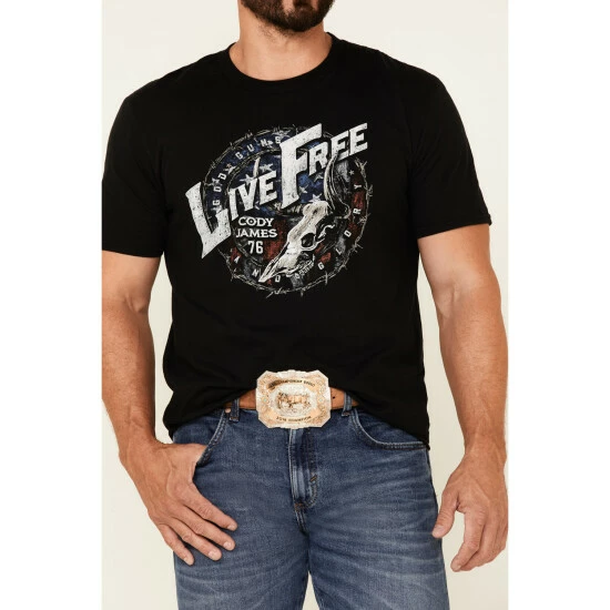 Hot Sale โ Cody James Men's Live Free Barb Wire Circle Graphic Short Sleeve T-Shirt Black ๐ - Image 3