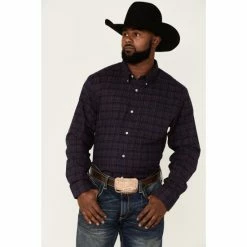 Hot Sale 👍 Cody James Core Brutus Dobby Geo Print Long Sleeve Button Down Western 👚 Shirt For Men Navy 🤩