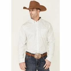Cheap 🎁 Cody James Core Men's Old Soul Mini Geo Print Long Sleeve Button-Down Western 👚 Shirt White 🔥