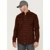 Cheap 👍 Cody James Men's FR Plaid Long Sleeve Snap Work 👚 Shirt Dark Red 🤩