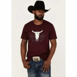 Promo 🥰 Cody James Men's Texas Coast Skull Logo Graphic Short Sleeve T-Shirt Burgundy 🥰