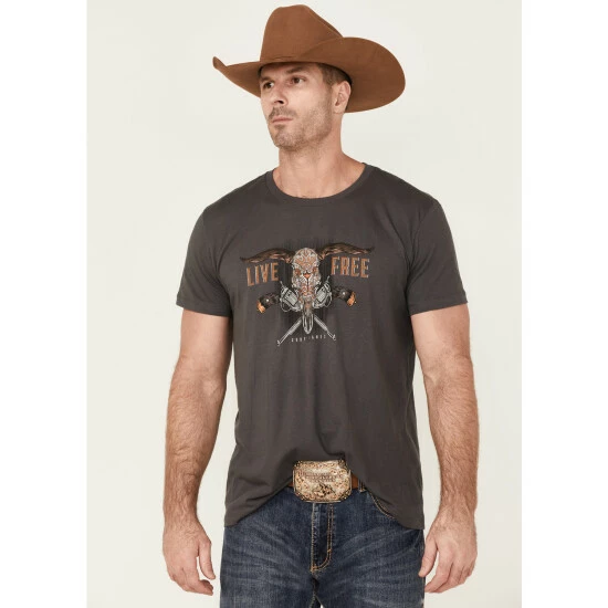 Hot Sale 🥰 Cody James Men's Charcoal Live Free Graphic Short Sleeve T-Shirt ✨