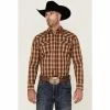 Brand new 🛒 Cody James Men's Weekender Plaid Long Sleeve Snap Western 👕 Shirt Brown ✔️