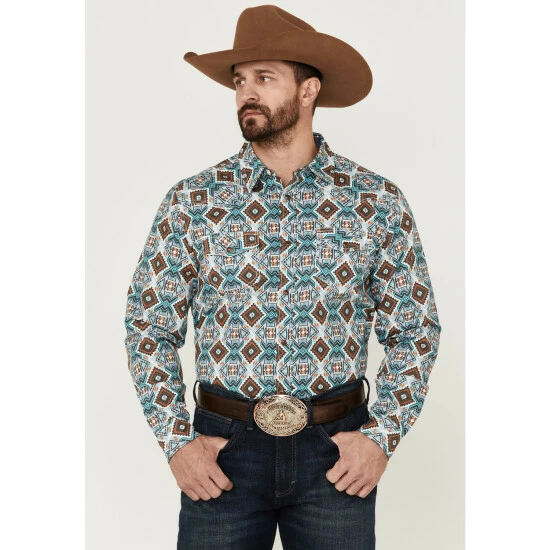 Cheap ๐ Cody James Men's Great Plains Southwestern Print Long Sleeve Snap Western ๐ Shirt Turquoise ๐คฉ