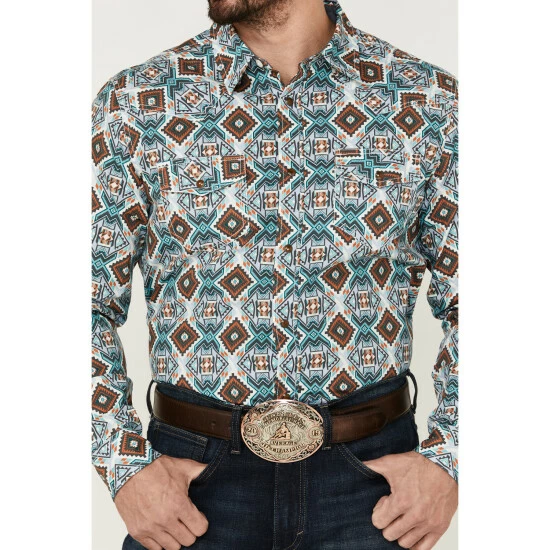 Cheap ๐ Cody James Men's Great Plains Southwestern Print Long Sleeve Snap Western ๐ Shirt Turquoise ๐คฉ - Image 3