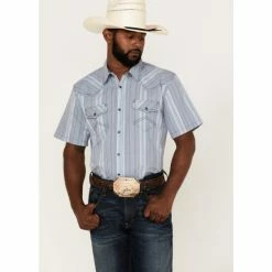 Buy 😍 Cody James Men's Springs Vertical Stripe Short Sleeve Snap Western 👚 Shirt Blue 😍