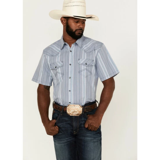 Buy ๐ Cody James Men's Springs Vertical Stripe Short Sleeve Snap Western ๐ Shirt Blue ๐