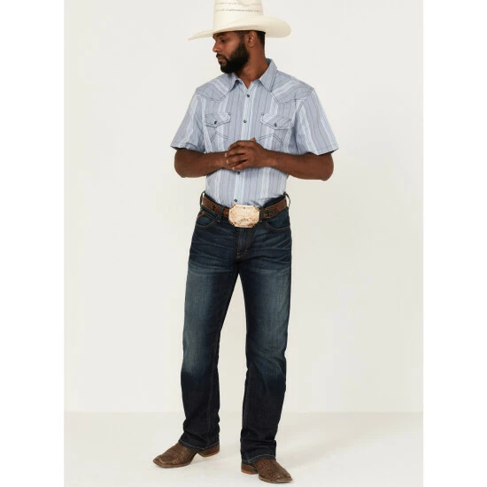 Buy ๐ Cody James Men's Springs Vertical Stripe Short Sleeve Snap Western ๐ Shirt Blue ๐ - Image 2