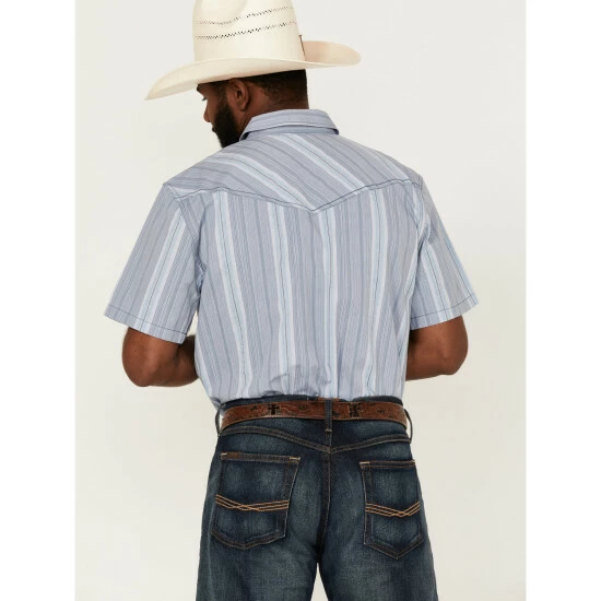 Buy ๐ Cody James Men's Springs Vertical Stripe Short Sleeve Snap Western ๐ Shirt Blue ๐ - Image 4