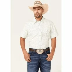 Promo 🤩 Cody James Men's Liberty Hill Floral Print Short Sleeve Snap Western 👕 Shirt Cream 🥰
