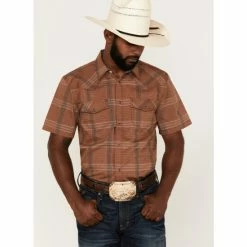 Best Sale 🥰 Cody James Men's Easl End Large Plaid Short Sleeve Snap Western 👚 Shirt Brown 😍