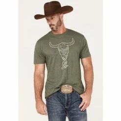 Best Sale 😉 Cody James Men's Linear Scenic Longhorn Skull Graphic T-Shirt Olive 🎉