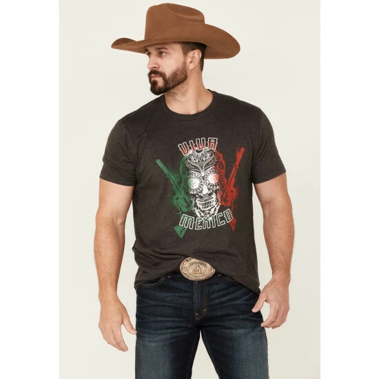 Promo ๐ Cody James Men's Viva Mexico Muertos Skull Graphic Short Sleeve T-Shirt Black ๐