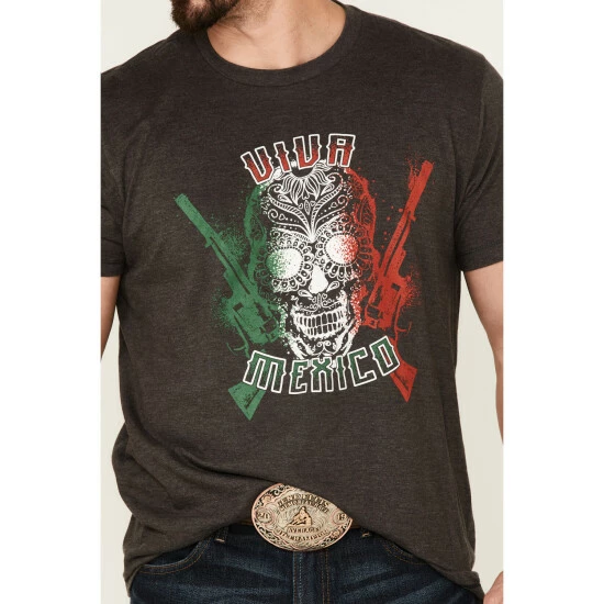 Promo ๐ Cody James Men's Viva Mexico Muertos Skull Graphic Short Sleeve T-Shirt Black ๐ - Image 3