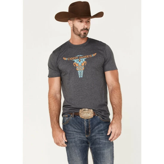 Deals ๐ Cody James Men's Bull Skull Printed Graphic Short Sleeve T-Shirt Grey ๐