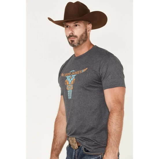Deals ๐ Cody James Men's Bull Skull Printed Graphic Short Sleeve T-Shirt Grey ๐ - Image 2