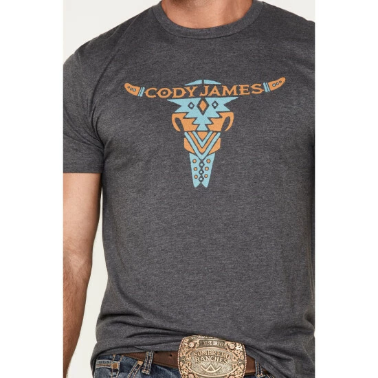 Deals ๐ Cody James Men's Bull Skull Printed Graphic Short Sleeve T-Shirt Grey ๐ - Image 3