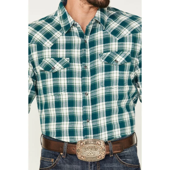 Best deal 💯 Cody James Men's Poway Plaid Snap Western Flannel 👕 Shirt Cream 👍 - Image 3