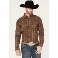 Deals 👍 Cody James Men's Rusty Nail Plaid Print Long Sleeve Snap Western Flannel 👚 Shirt Rust Copper 🌟