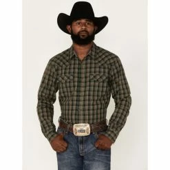 Buy ⌛ Cody James Men's Douglas Fir Plaid Print Long Sleeve Snap Western 👚 Shirt Green 🎉