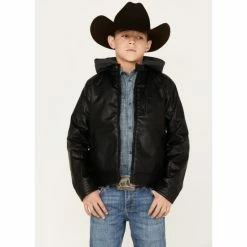 Flash Sale 😀 Cody James Boys' Hooded Faux Leather Moto Jacket Black ⌛
