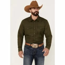 Best Sale ⭐ Cody James Men's Wooly Mammoth Solid Long Sleeve Snap Western 👚 Shirt Olive ⌛