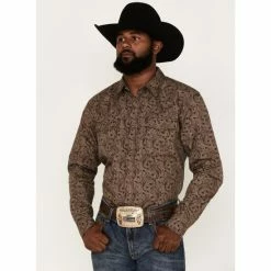 Best deal 🔥 Cody James Men's Linear Paisley Print Long Sleeve Snap Western 👕 Shirt Brown 🧨