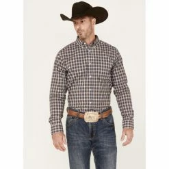 Hot Sale 😉 Cody James Men's Wes Plaid Print Long Sleeve Button Down Stretch Western 👚 Shirt Cream 🥰