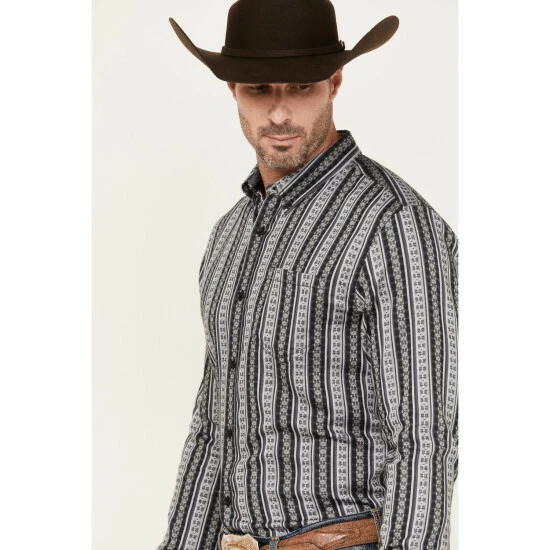Wholesale ๐ Cody James Men's Wiltern Striped Long Sleeve Button Down Stretch Western ๐ Shirt Grey ๐งจ - Image 2