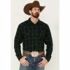 Best Sale 🎁 Cody James Men's Yucca Valley Plaid Print Long Sleeve Snap Western Flannel 👕 Shirt Olive ✔️