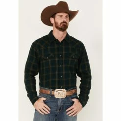 Best Sale 🎁 Cody James Men's Yucca Valley Plaid Print Long Sleeve Snap Western Flannel 👕 Shirt Olive ✔️